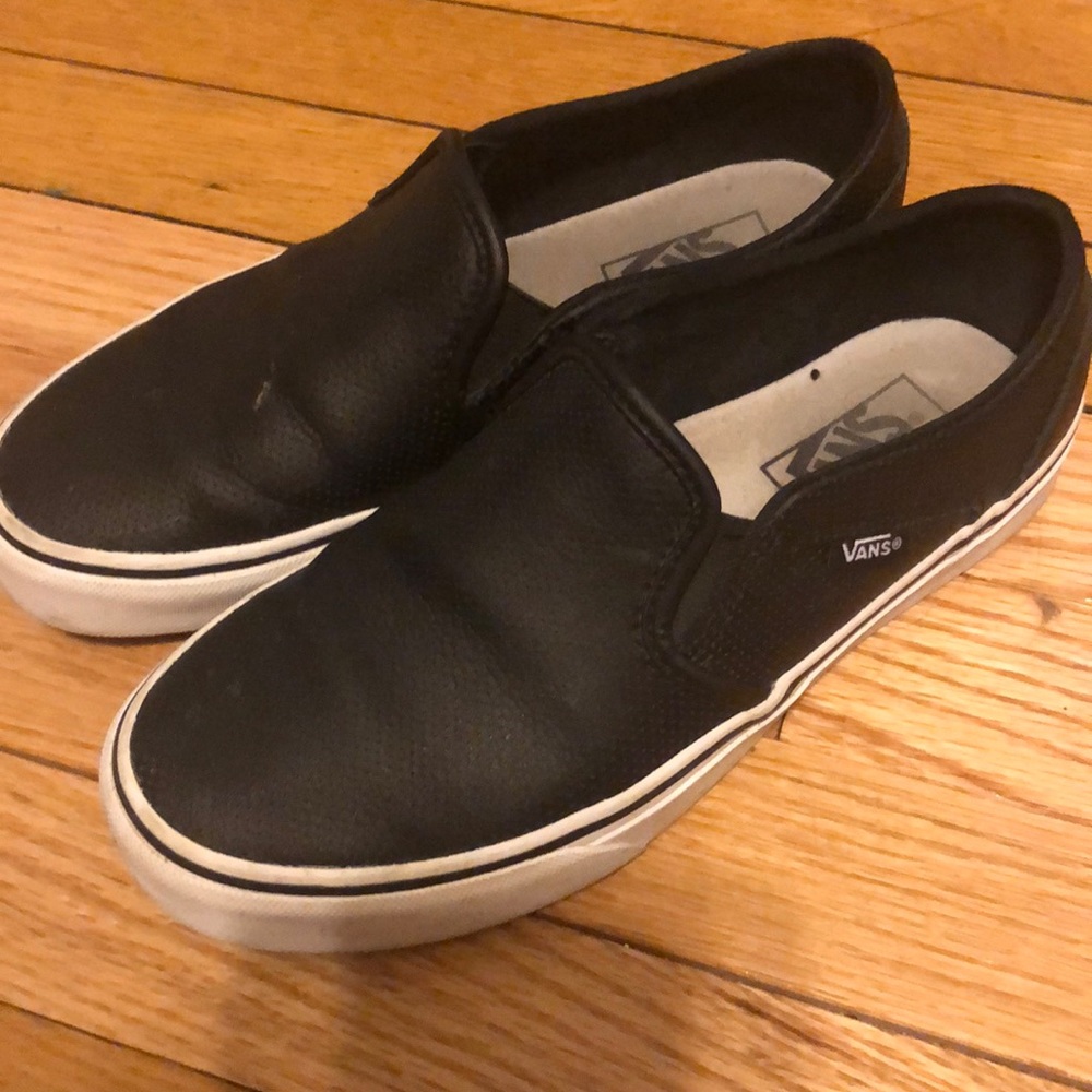Black Leather Vans Size 7.5